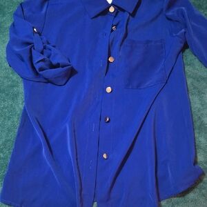 Womens Blue Button-Up Shirt